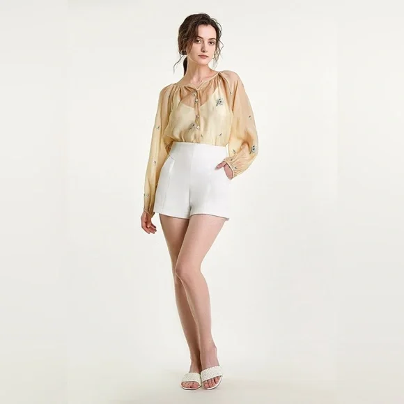 J.ING Sheer Cream Button Down Long Sleeve Embroidery Blouse Shirt Top Size M NWT - Picture 8 of 11